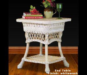 Hampton South Wicker End Table - white wash