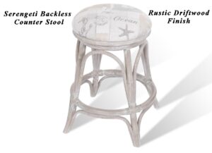 Serengeti Rattan Backless Barstool Rustic Driftwood Finish.