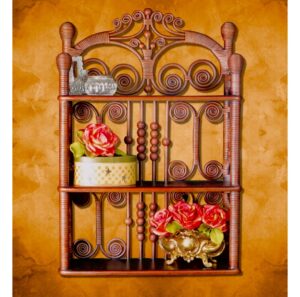 Farmhouse wicker wall shelf brown wash