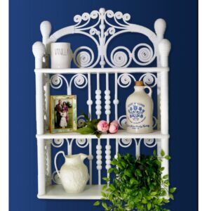 Farmhouse wicker wall shelf white