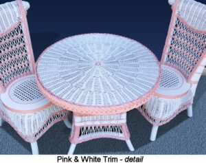 Children's wicker tea set white with pink trim detail